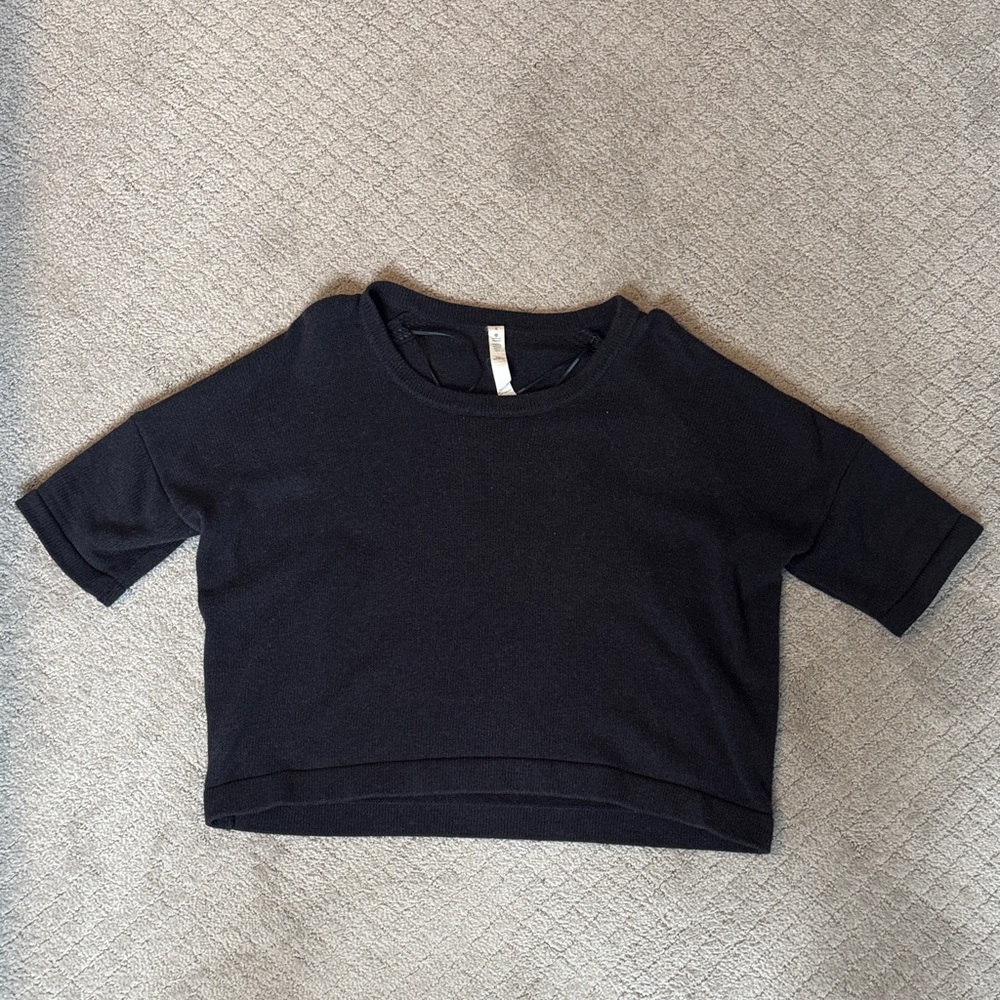 Lululemon cropped navy cotton elbow length cardigan sweater